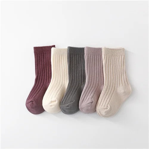5er-Set einfarbiger Baby-Socken aus reiner Baumwolle - Beige/Braun