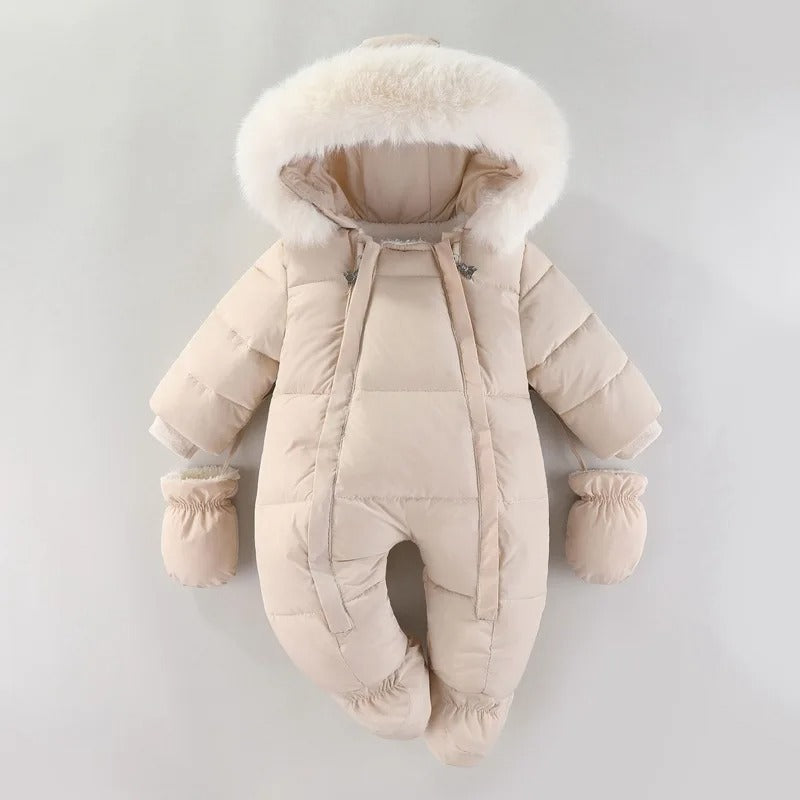 Baby Schnee Overall mit Fell Kapuze