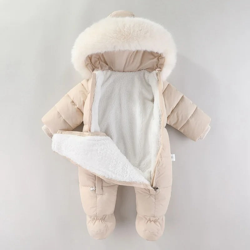 Baby Schnee Overall mit Fell Kapuze