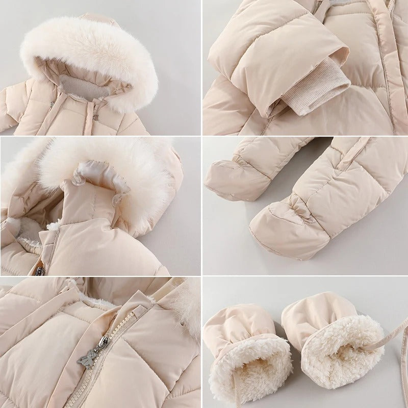 Baby Schnee Overall mit Fell Kapuze