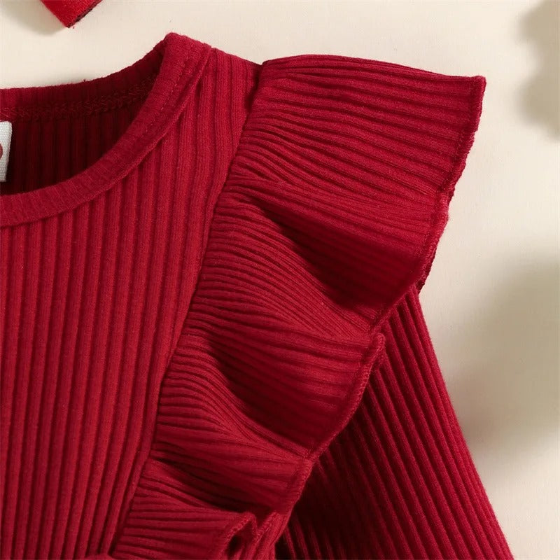 Baby- Weihnachten Bodysuit mit Gerippt Plaid und Stirnband