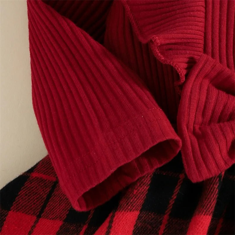 Baby- Weihnachten Bodysuit mit Gerippt Plaid und Stirnband