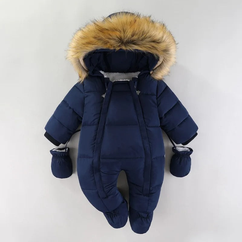 Baby Schnee Overall mit Fell Kapuze