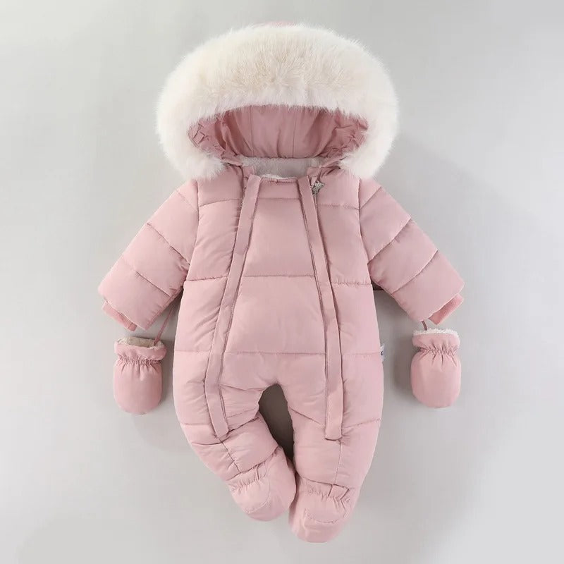 Baby Schnee Overall mit Fell Kapuze